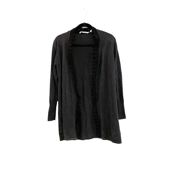 Soft Surroundings Sweaters - Soft Surroundings Grey Knit Cardigan Sweater Cashmere Blend Lace Edging Medium